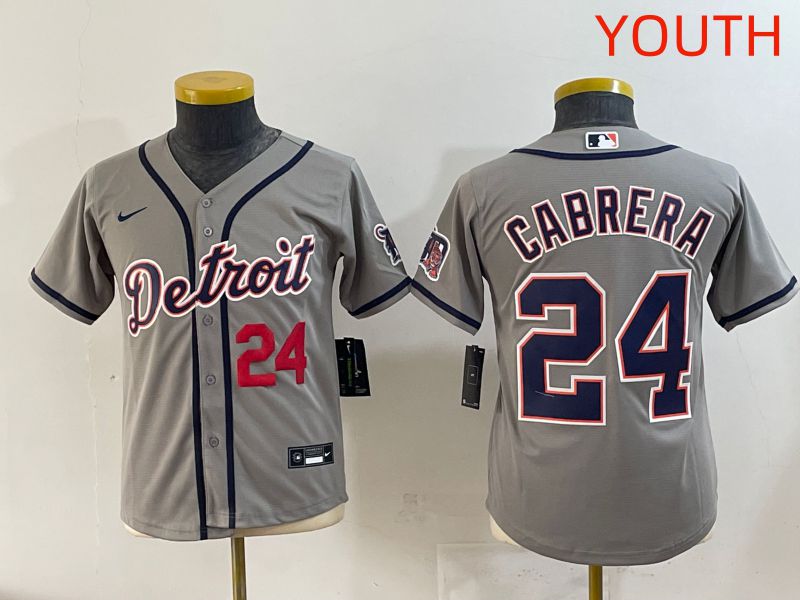 Youth 2025 Detroit Tigers 24 Cabrera Grey Game Nike MLB Jersey style 4